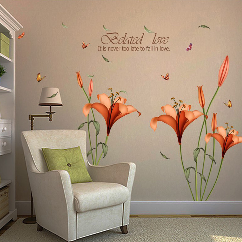 Fashion Flower Butterfly DIY Wall Sticker Bedroom Living Room Home Decoration