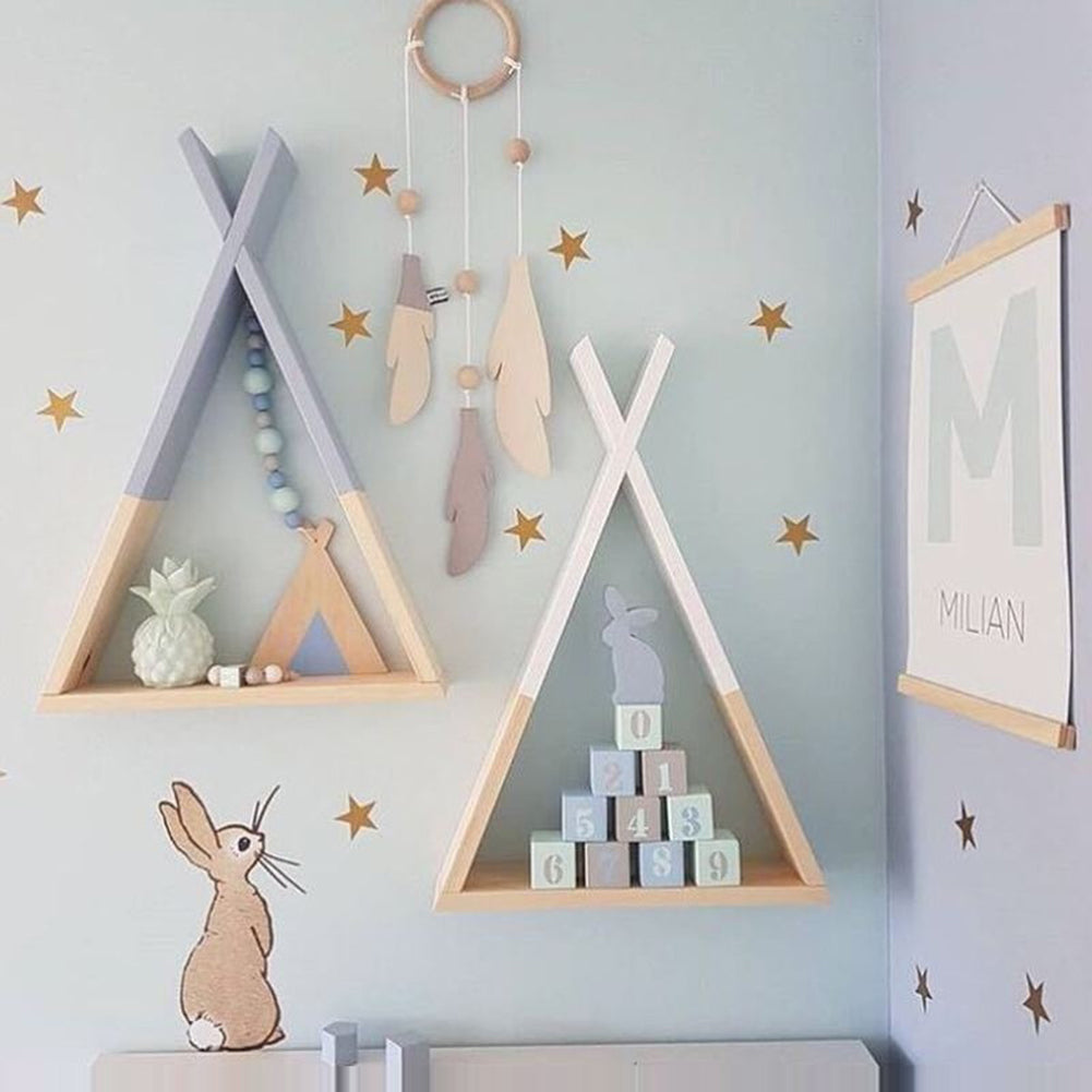 1Pc Wooden Triangle Wall Mounted Shelf Decor Storage Holder