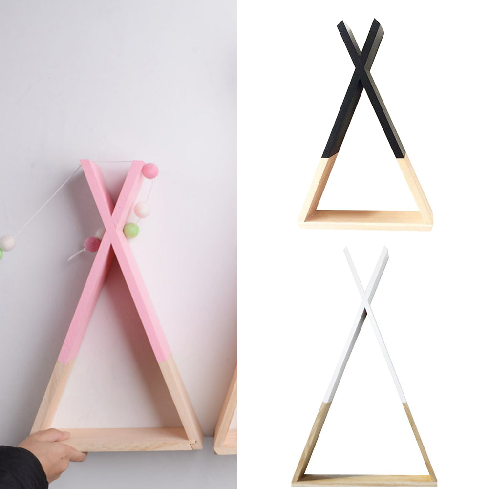 1Pc Wooden Triangle Wall Mounted Shelf Decor Storage Holder