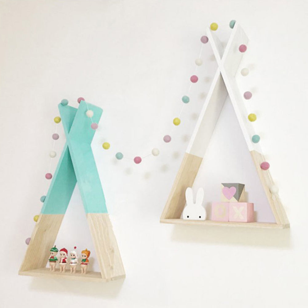 1Pc Wooden Triangle Wall Mounted Shelf Decor Storage Holder