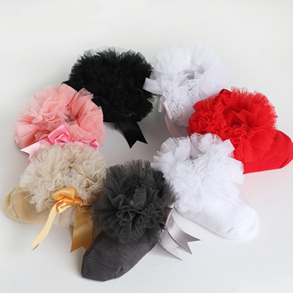 Toddler Socks Lace Poof Bows Cotton Breathable Casual Soft Sock