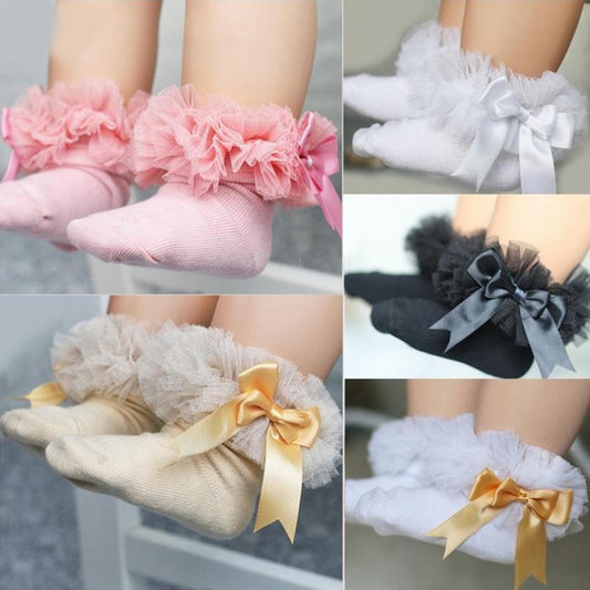 Toddler Socks Lace Poof Bows Cotton Breathable Casual Soft Sock