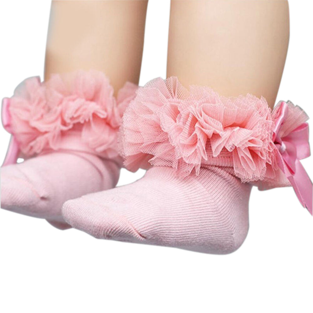 Toddler Socks Lace Poof Bows Cotton Breathable Casual Soft Sock