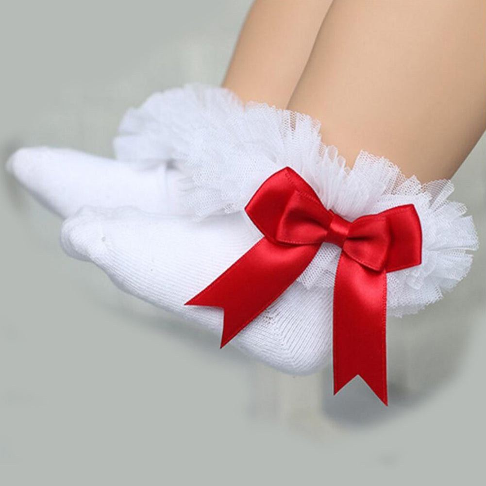 Toddler Socks Lace Poof Bows Cotton Breathable Casual Soft Sock