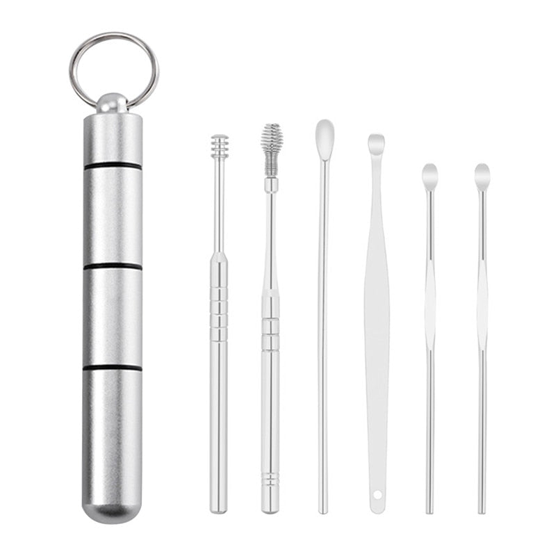 6Pcs/set Ear Wax Pickers Stainless Steel Spiral Earpick Wax Remover Curette Ear Pick Cleaner Ear Spoon Care Ear Cleaning Tools