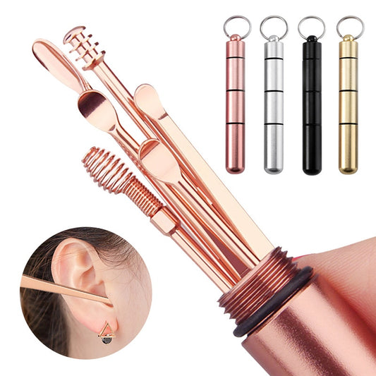 6Pcs/set Ear Wax Pickers Stainless Steel Spiral Earpick Wax Remover Curette Ear Pick Cleaner Ear Spoon Care Ear Cleaning Tools