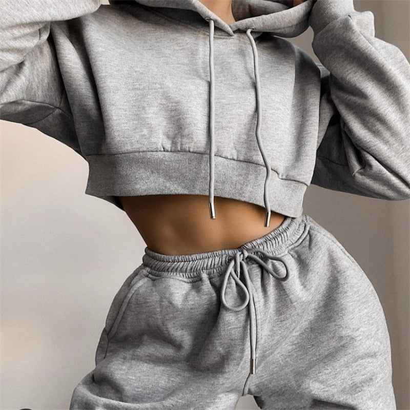 Tracksuit Women Two Piece Set Hoodies Sweatshirt + Sweatpants Jogger Pant Sportswear