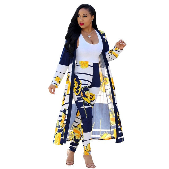 Women print long sleeve cardigan pants two piece set long cardigan pants 2 piece set