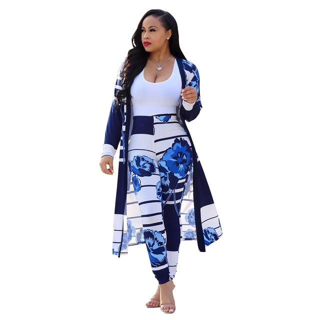 Women print long sleeve cardigan pants two piece set long cardigan pants 2 piece set