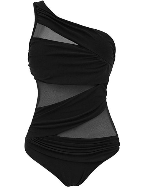 One Piece Swimsuit Mesh One Shoulder Monokini - Plus Size Available!