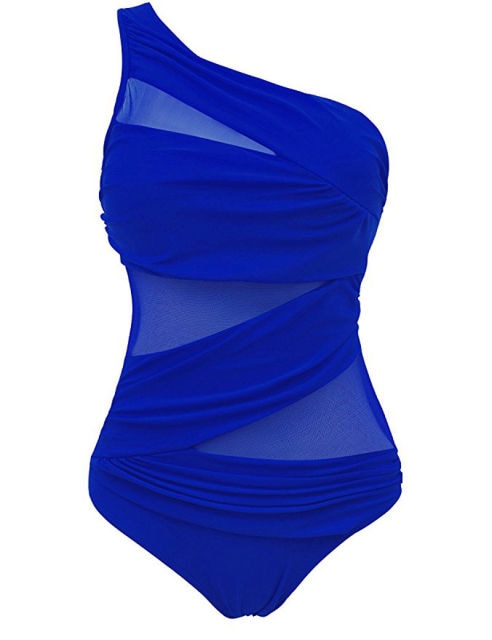 One Piece Swimsuit Mesh One Shoulder Monokini - Plus Size Available!