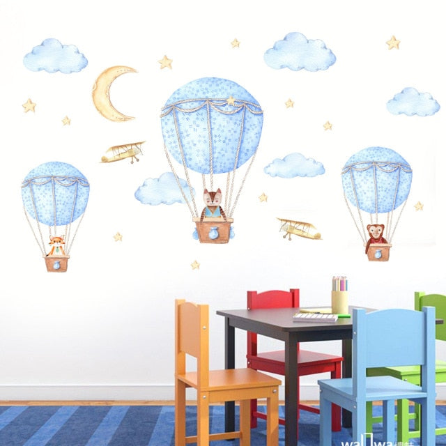 Hot Air Balloon Wall Stickers Animals Kids room Baby Nursery Room Decoration Wall Decals Eco-friendly Art Vinyl Murals