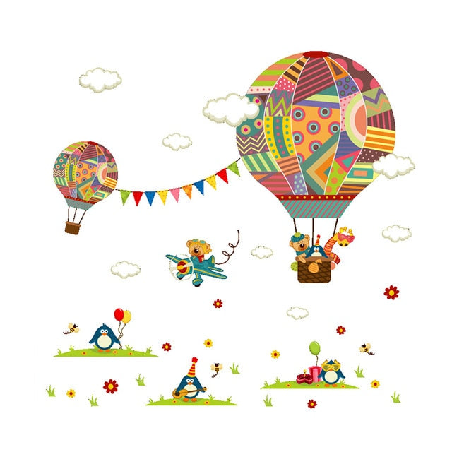 Hot Air Balloon Wall Stickers Animals Kids room Baby Nursery Room Decoration Wall Decals Eco-friendly Art Vinyl Murals