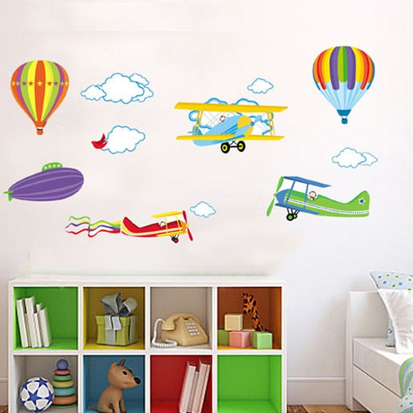 Hot Air Balloon Wall Stickers Animals Kids room Baby Nursery Room Decoration Wall Decals Eco-friendly Art Vinyl Murals