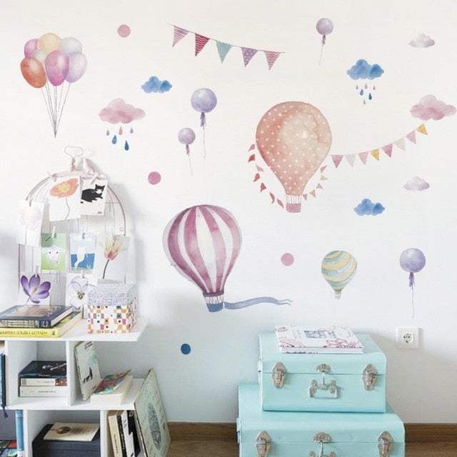 Hot Air Balloon Wall Stickers Animals Kids room Baby Nursery Room Decoration Wall Decals Eco-friendly Art Vinyl Murals