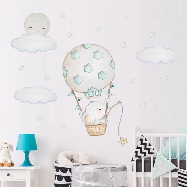 Hot Air Balloon Wall Stickers Animals Kids room Baby Nursery Room Decoration Wall Decals Eco-friendly Art Vinyl Murals