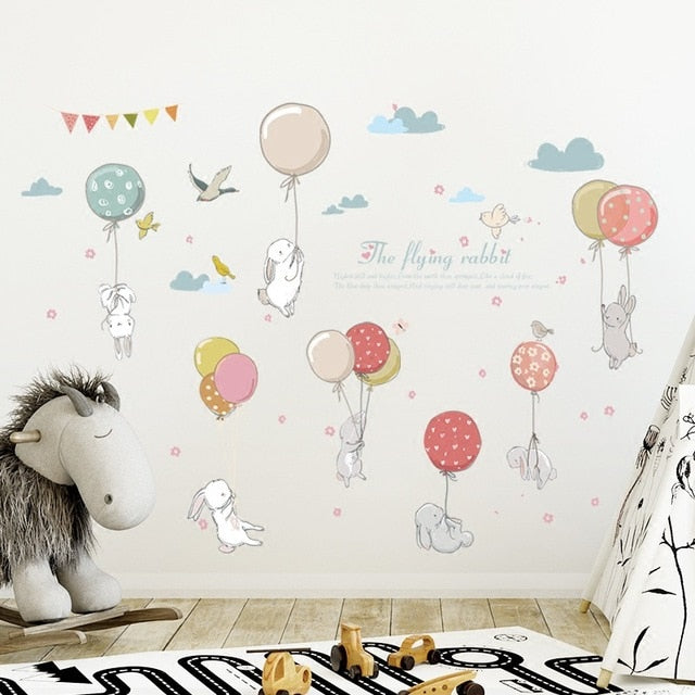 Hot Air Balloon Wall Stickers Animals Kids room Baby Nursery Room Decoration Wall Decals Eco-friendly Art Vinyl Murals