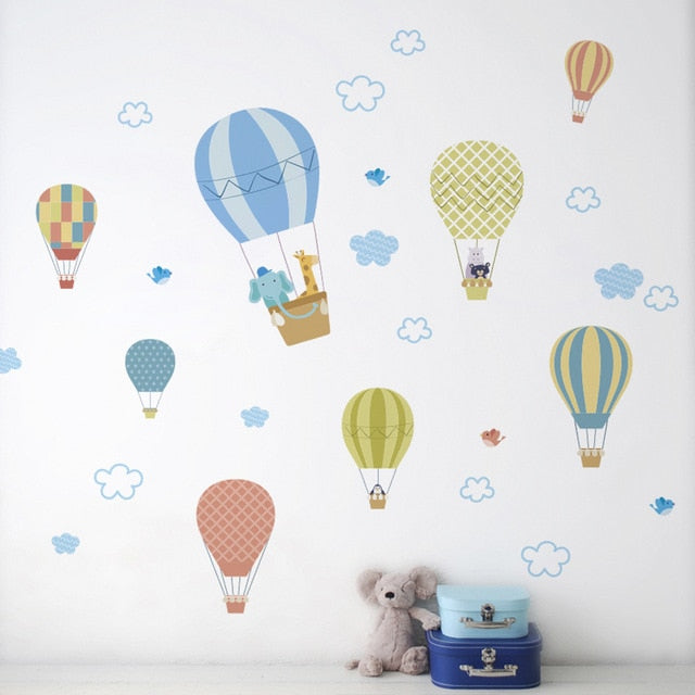 Hot Air Balloon Wall Stickers Animals Kids room Baby Nursery Room Decoration Wall Decals Eco-friendly Art Vinyl Murals