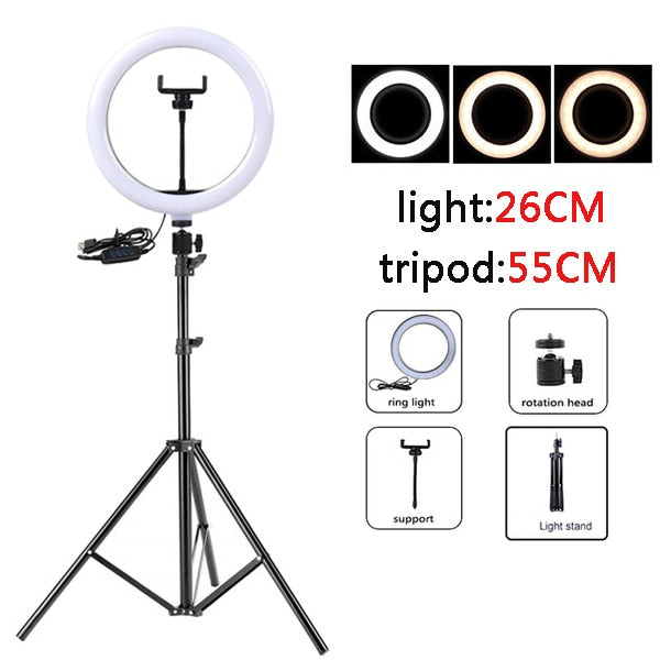 Selfie Ring Light with Tripod Stand for Phone Photo Shoot Ringlight Led Ring Lamp Circle Vlog Right Ringht Light Ringlamp