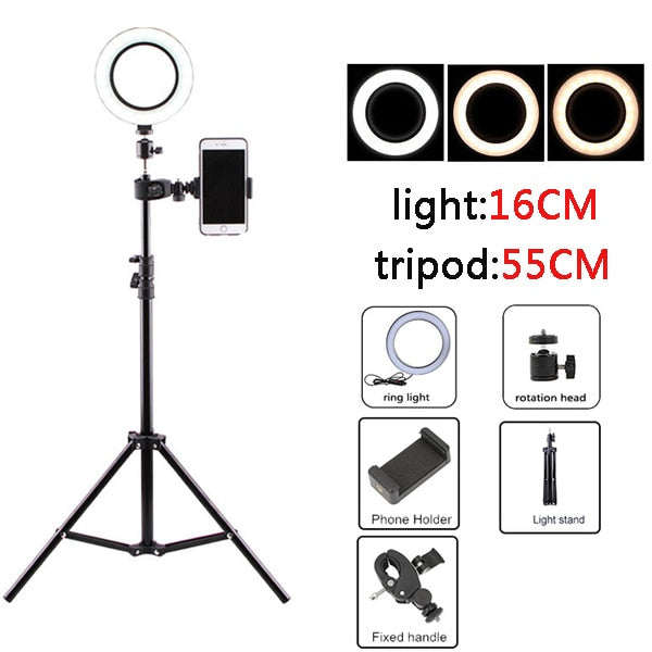 Selfie Ring Light with Tripod Stand for Phone Photo Shoot Ringlight Led Ring Lamp Circle Vlog Right Ringht Light Ringlamp