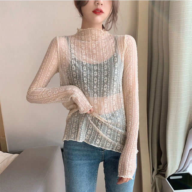 Transparent Lace Blouse 3 Colors Female Bottoming Blouses