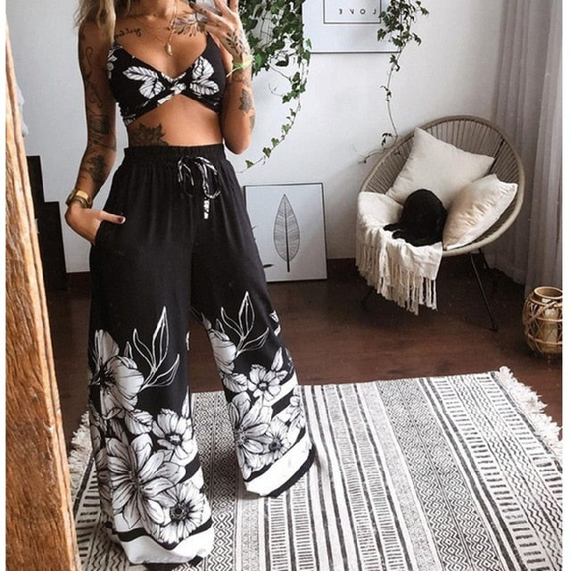 Women’s Boho Beach Style Wide Leg Pants and triangle top