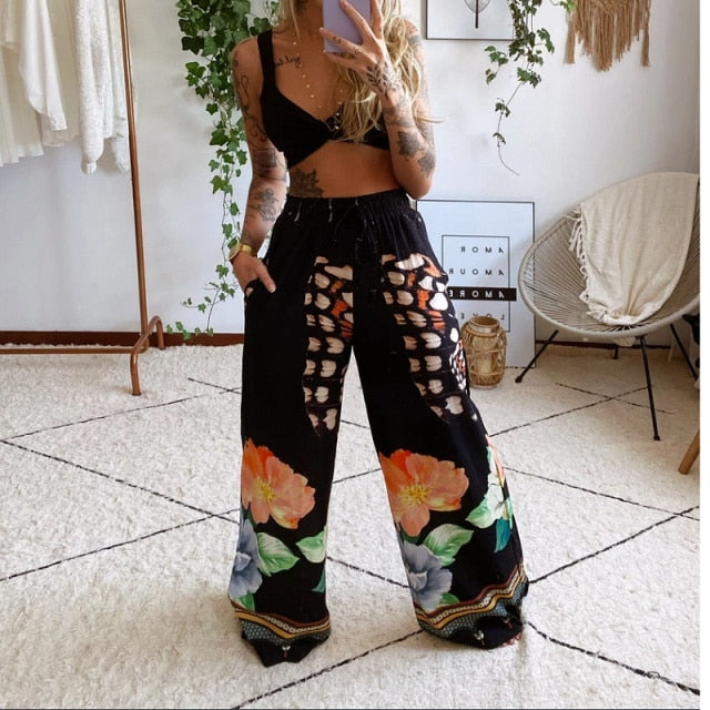 Women’s Boho Beach Style Wide Leg Pants and triangle top