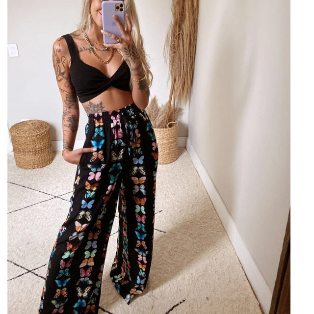 Women’s Boho Beach Style Wide Leg Pants and triangle top