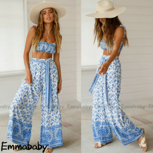 Women’s Boho Beach Style Wide Leg Pants and triangle top