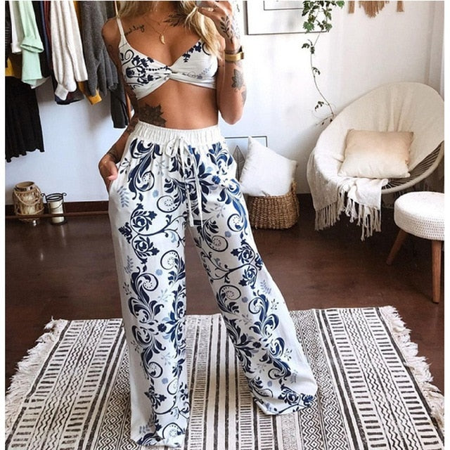 Women’s Boho Beach Style Wide Leg Pants and triangle top