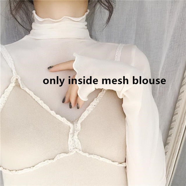 Transparent Lace Blouse 3 Colors Female Bottoming Blouses