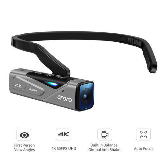 Head-mounted POV Vlog Camera Digital Camcorder Video Shooting Camera for YouTube Blogger, Ordro EP7 4K 60FPS WiFi Full HD